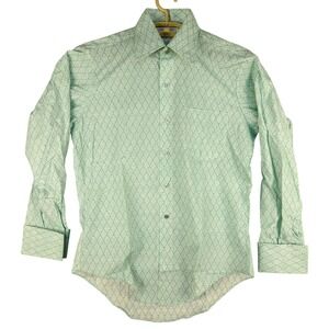 Lord &‎ Lord Pattern Dress Shirt Long Sleeve Button Up Green Size 15-34
